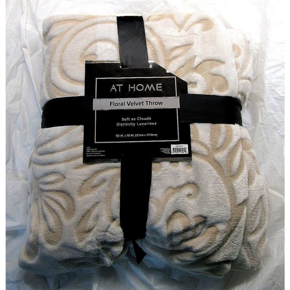 At Home Floral Velvet Throw at home Tan 50”x70” Reversible by Rite Aid at home